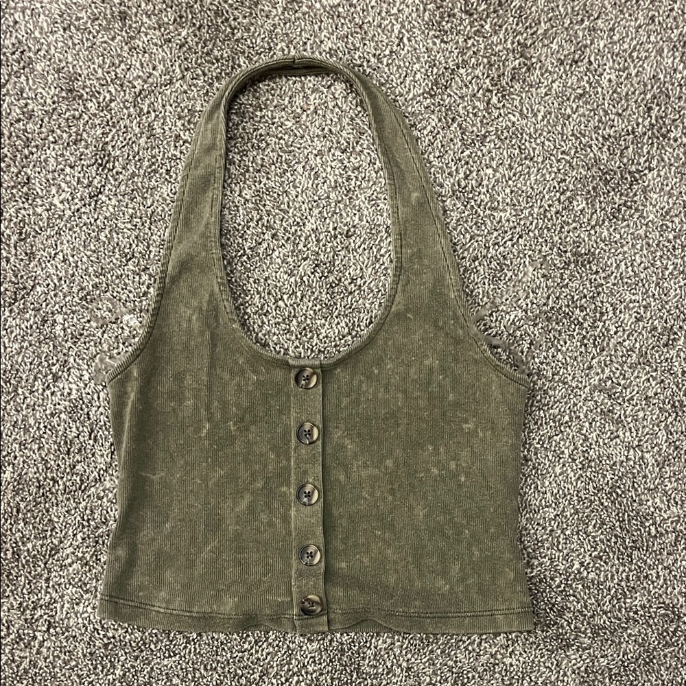 Aeropostale Olive Button-Up Halter Crop Top